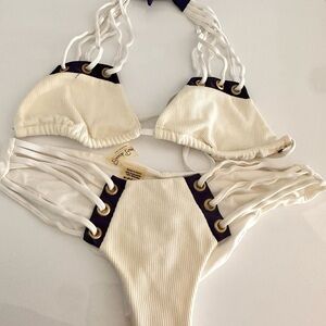 Beach Bunny White and Navy Bikini with Modern Design (Nautical)